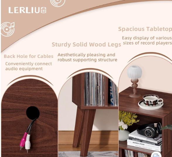 2 leroiuo record player stand wainut turntable stand holds upto 160