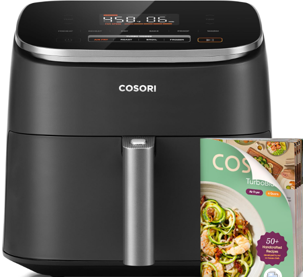 COSORI Air Fryer 9-in-1 compact 6-quart with ceramic coating on kitchen counter.