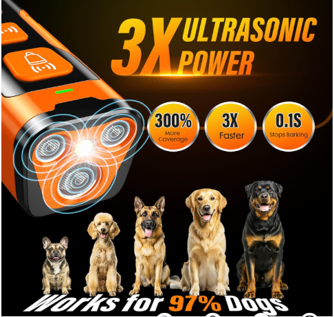 dog bark deterrent device, 3x ultrasonic anti barking, 6 training modes 23 ft range barks no more indoors outdoors behavior correct safe & humane rechargeable compact bark control for dogs 3