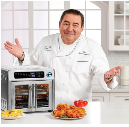 emeril lagasse extra large french door air fryer toaster oven combo, 24 cooking functions and digital controls, 7 accessories included, stainless steel finish, 26qt capacity 1