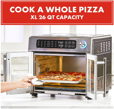 emeril lagasse extra large french door air fryer toaster oven combo, 24 cooking functions and digital controls, 7 accessories included, stainless steel finish, 26qt capacity 8