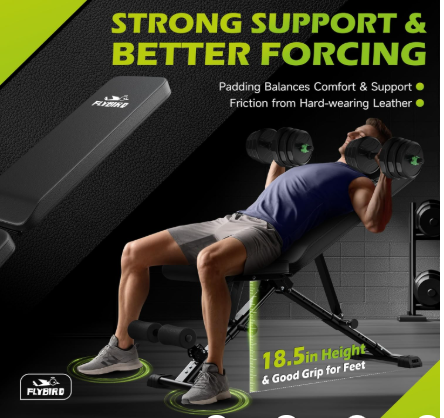flybird weight bench, adjustable strength training bench for full body workout with fast folding new version 9