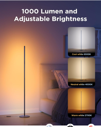 govee rgbic floor lamp basic, led corner lamp works with alexa, 1000 lumen smart modern floor lamp with music sync and 16 million diy colors 5