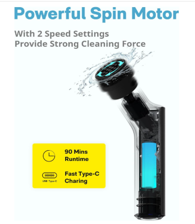 hoto cordless electric spin scrubber, ipx7 full body waterproof bathroom cleaning brush, max 22 in lb 9