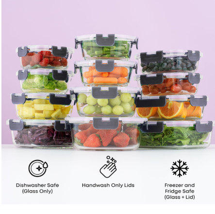 joyjolt 24pc borosilicate glass storage containers with lids 12 airtightfreezer safe food storage containers 2
