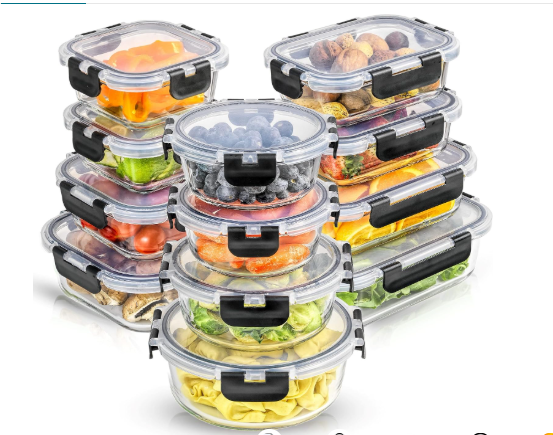 JoyJolt 24pc Borosilicate Glass Storage Containers,