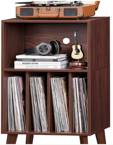 Lerliuo Record Player Stand with walnut finish and solid wood legs"