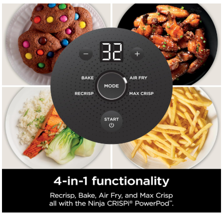 ninja crispi air fryer, microwave, freezer & dishwasher safe, non toxic glass portable cooking system, 4 qt & 6 cup glass containers with storage lids, easy meals, air fry, bake, stone,1