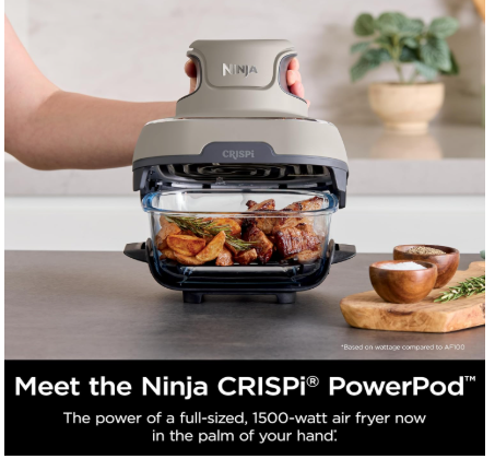 ninja crispi air fryer, microwave, freezer & dishwasher safe, non toxic glass portable cooking system, 4 qt & 6 cup glass containers with storage lids, easy meals, air fry, bake,2