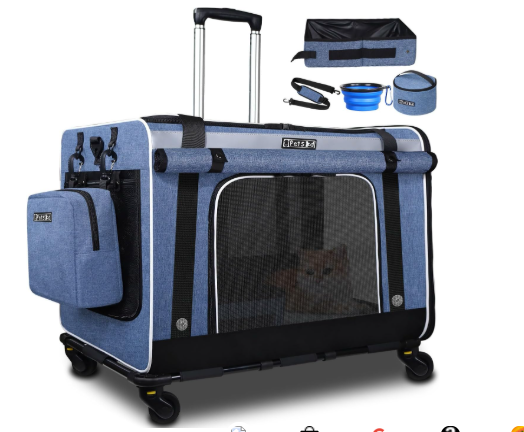 petskd extra large cat carrier with wheels and litter box, 24x17x17 rolling soft carrier
