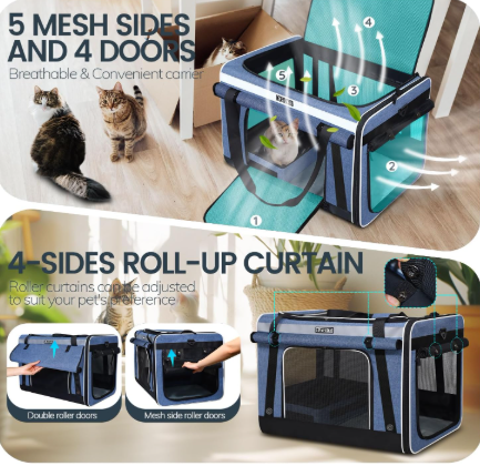 petskd extra large cat carrier with wheels and litter box, 24x17x17 rolling