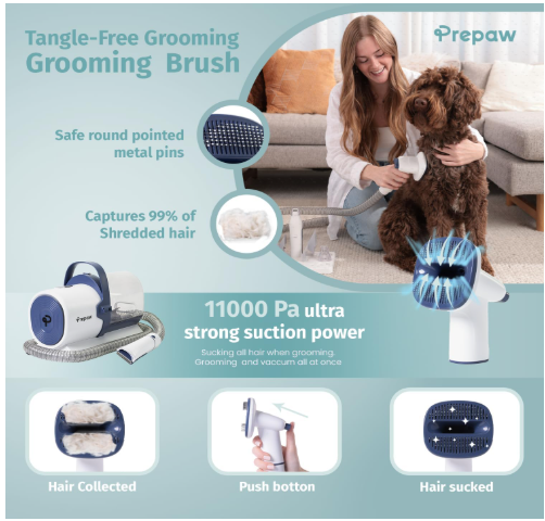 premium pet grooming kit with vacuum, 11000pa suction power, 2.5l dust cup, 7 grooming tools, cordless paw trimmer, nail grinder, large capacity dust cup, whisper operation, usa design 5