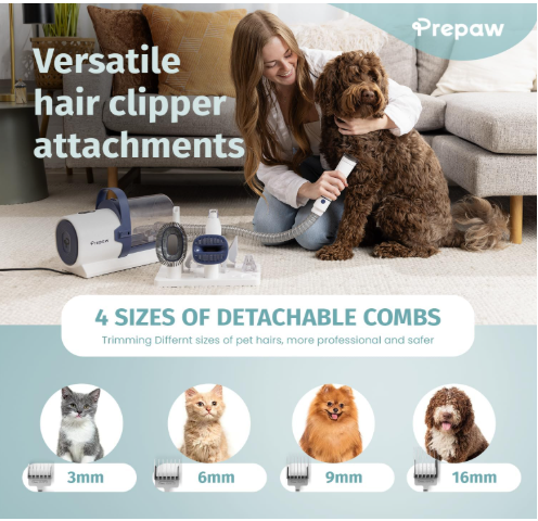 premium pet grooming kit with vacuum, 11000pa suction power, 2.5l dust cup, 7 grooming tools, cordless paw trimmer, nail grinder, large capacity dust cup, whisper operation, usa design 8