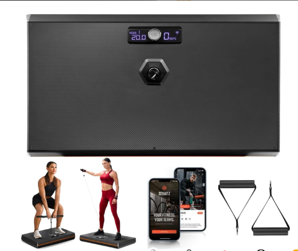 squatz pluto home smart gym, 100 lbs adjustable resistance, all in one digital fitness machine with wifi & bluetooth, compact full body workout equipment for strength training and muscle