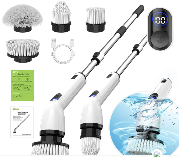 TUYU Electric Spin Scrubber with LCD display and adjustable handle