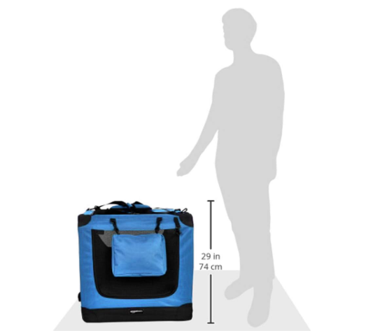 amazon basics folding portable soft pet dog crate carrier kennel, 36 x 24 x 24 inches, blue 4