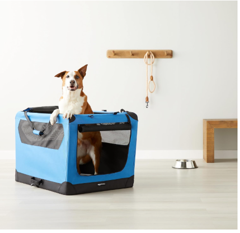 amazon basics folding portable soft pet dog crate carrier kennel, 36 x 24 x 24 inches, blue 5
