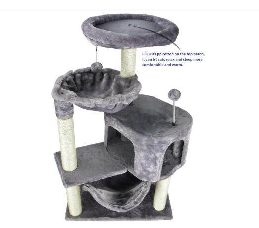 yunique cat tree with cat condo and big hammock, grey 3
