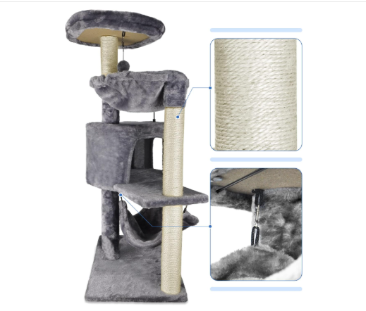 yunique cat tree with cat condo and big hammock, grey 4