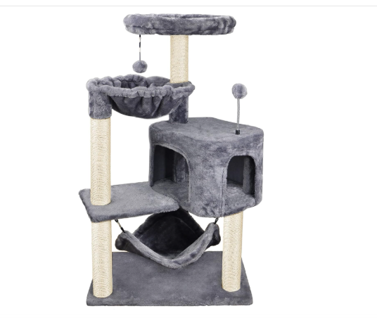 yunique cat tree with cat condo and big hammock, grey