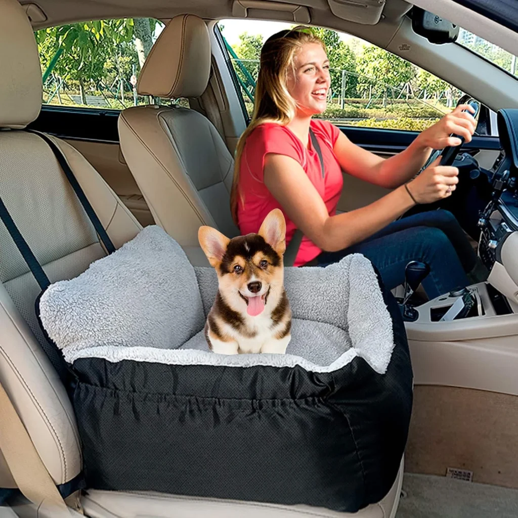 Luxury Washable Dog Car Seat & Travel Bed (Under 25 lbs) with Storage: burgeonnest dog care seat for small dogs, soft pet car travel home 4