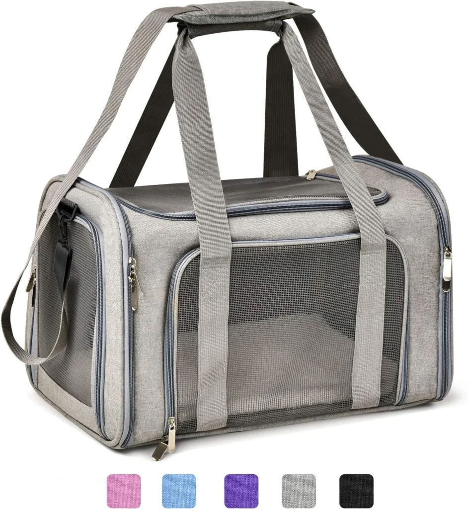 "Henkelion Pet Carrier TSA Approved Soft-Sided Pet Travel Bag in Grey for Small Cats and Dogs"