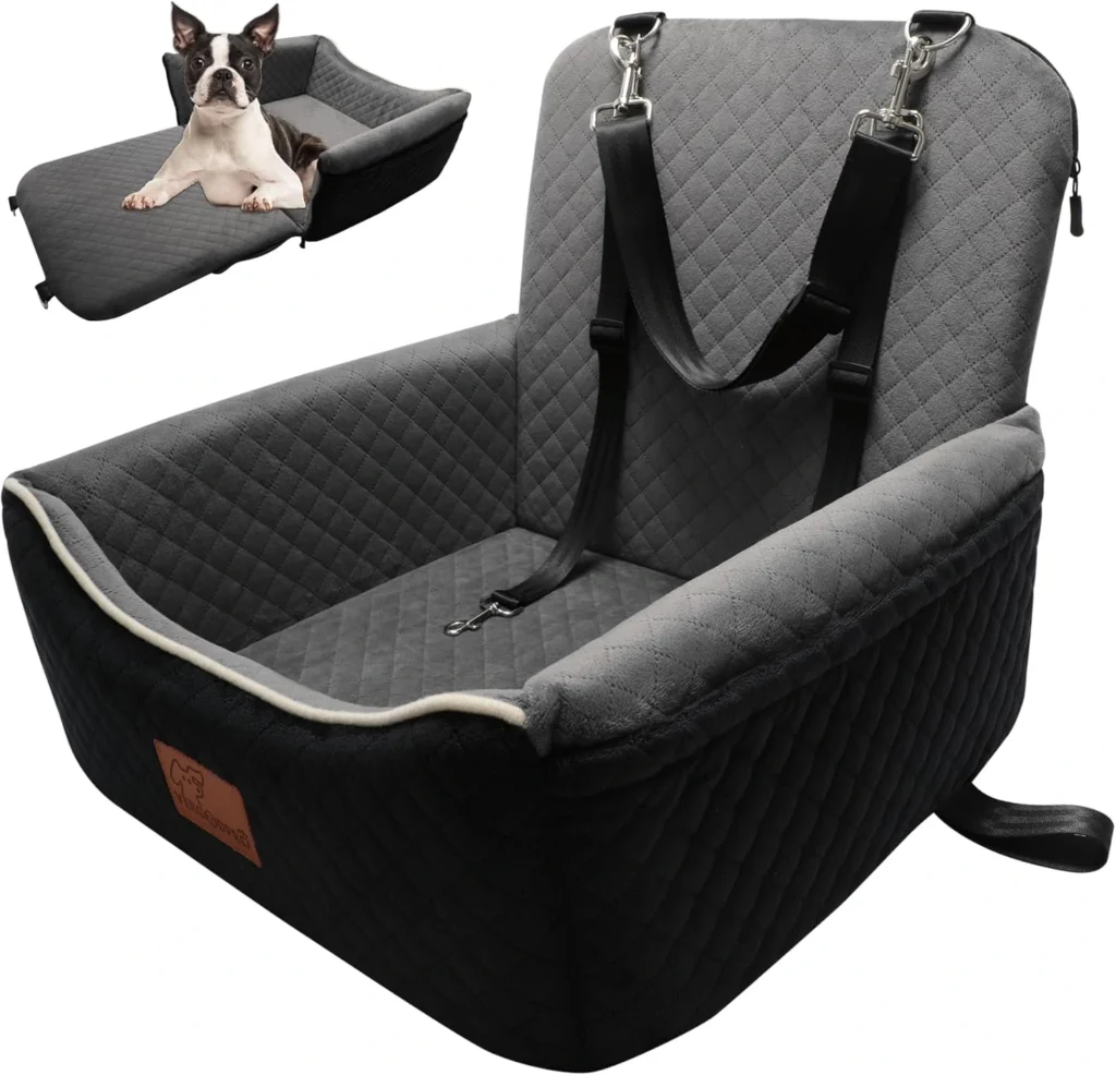 "Dog Car Seat Bed 2-in-1 with memory foam for small and medium dogs up to 35 lbs"