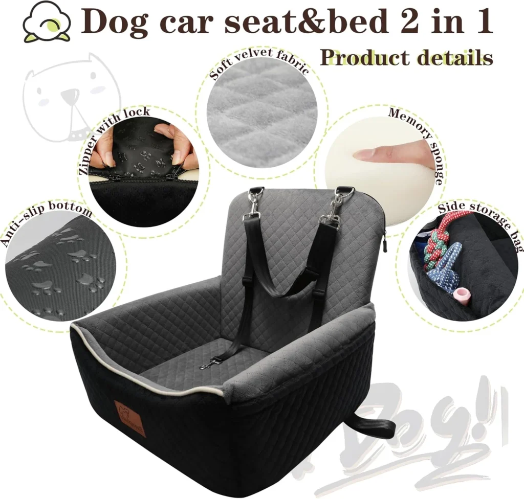 dog car seat bed 2 in 1 for small, medium dogs up to 35 lbs 2