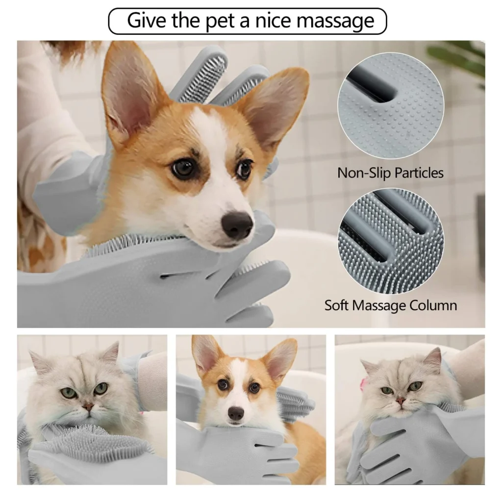 pet grooming gloves gentle dog bathing shampoo brush massage 2