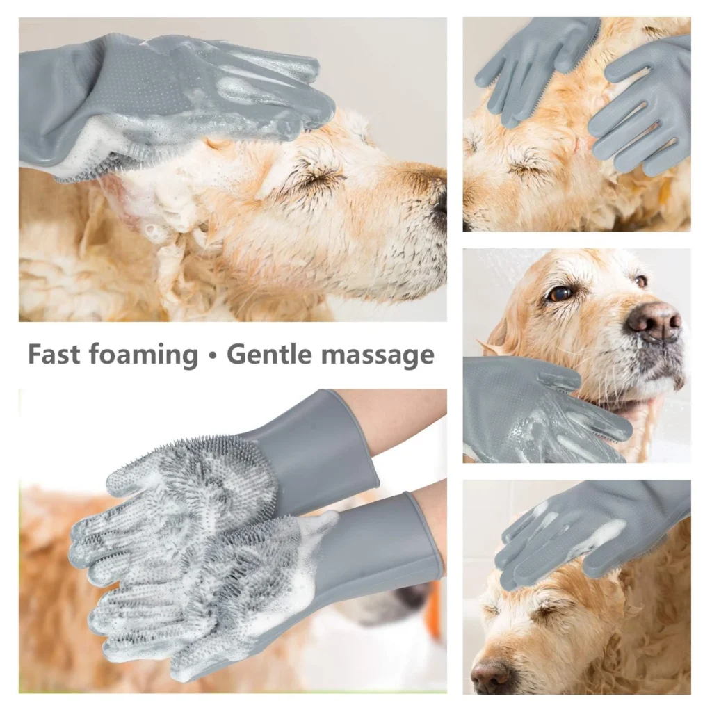 pet grooming gloves gentle dog bathing shampoo brush massage 3